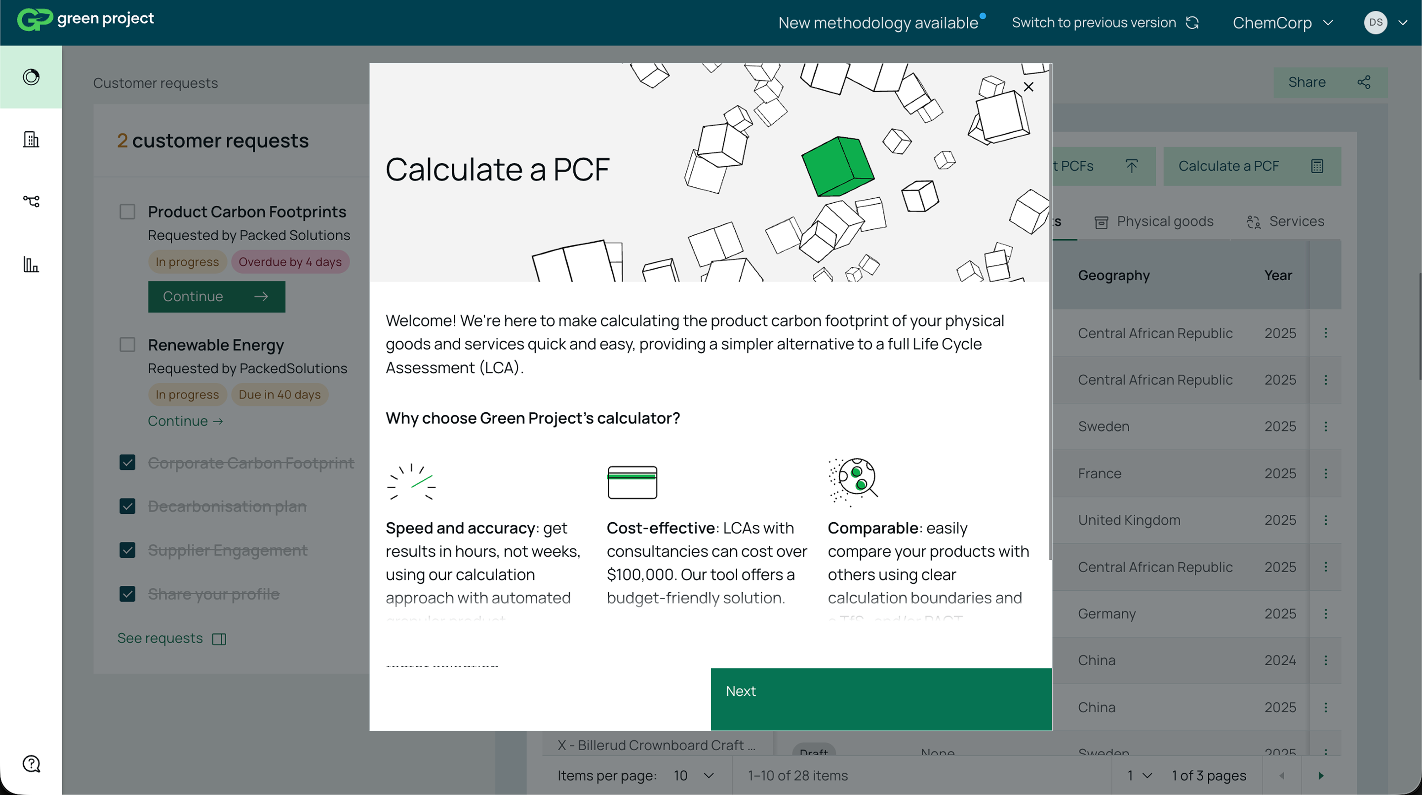 Product carbon footprint calculator for companies to measure emissions from products and services